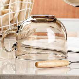 大容量玻璃杯早餐杯子家用女带把酸奶燕麦牛奶泡麦片碗水杯带盖勺