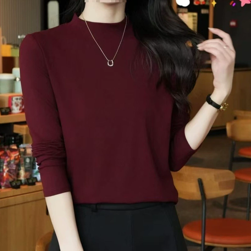 Velvet body-friendly demi-season keep warm long-sleeve, high collar