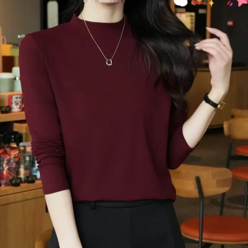 Velvet body-friendly demi-season keep warm long-sleeve, high collar
