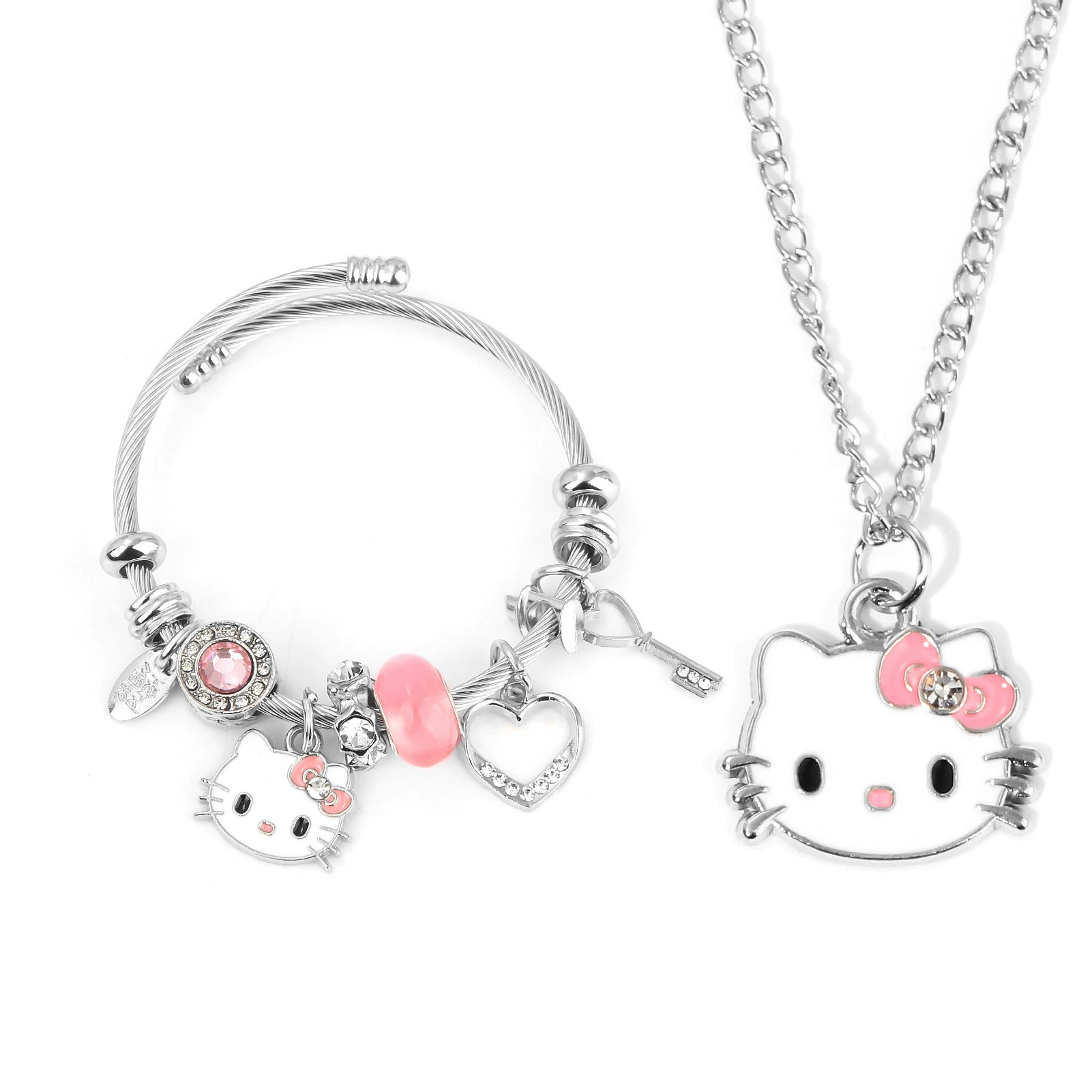 Набор браслета и брелока (Hello Kitty) с подвеской-бантиком, милые мультяшные подвески, assorted colors