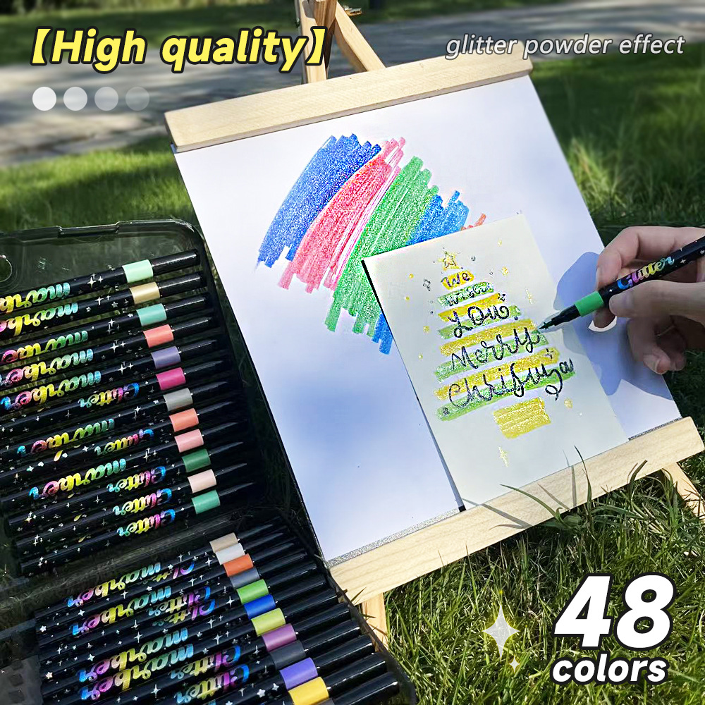 Transfronterizo flash resaltador doble cabeza conjunto de alto valor visual de los estudiantes de arte pincel de pintura marca clave pincel de polvo flash