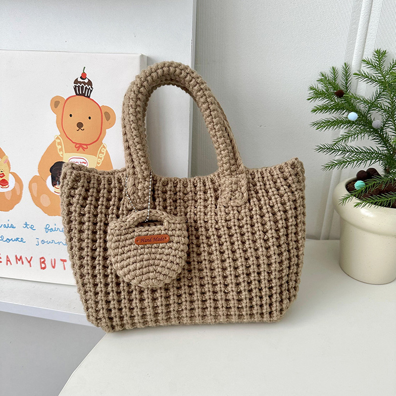 Bolsa de tejido coreana ins bolsas de gancho hechas a mano de color sólido bolsas de lana lindas bolsas de mano de otoño y invierno para llevar bolsas de teléfono móvil