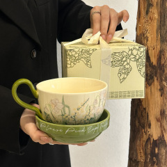 田园风油画般风铃花陶瓷咖啡杯碟高颜值带盖马克杯乔迁新居伴手礼