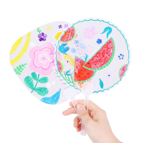 Transparent round fan diy hand-painted blank pvc small round plastic fan children's handmade material painting graffiti summer