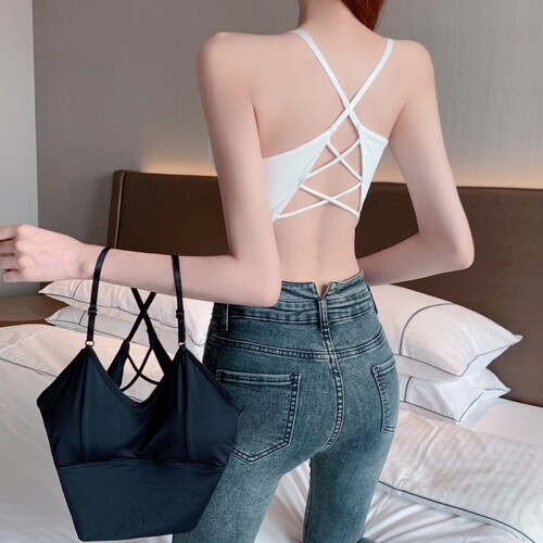 Summer new style ice silk beautiful back camisole women's short cross sexy bottoming wrap bra with tube top