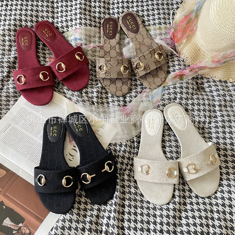 New Style g Home Fashion Brand Middle East Dubai Russia Europe and America Fashion Horsebit Embroidered Flat Sandals for Women New Style g Home Fashion Brand Middle East Dubai Russia Europe and America Fashion Horsebit Embroidered Flat Sandals for Women