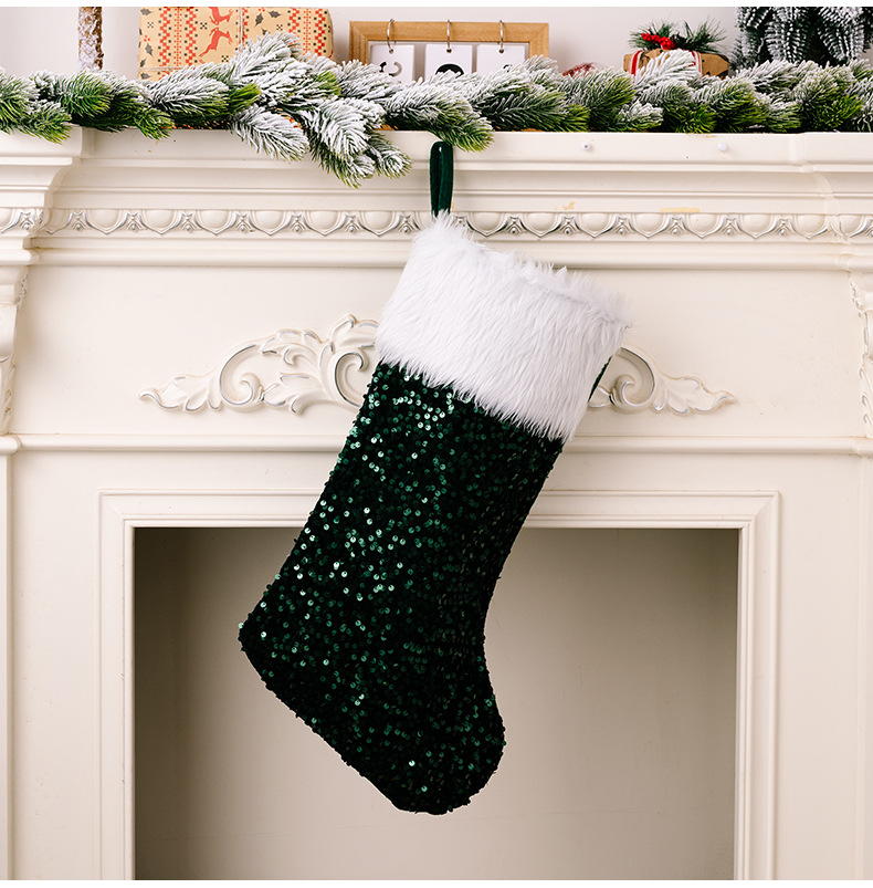 Christmas Decoration Supplies Sequin Christmas Stocking High-end Plush Christmas Stocking Red Sequin Gift Stocking_voghion.com