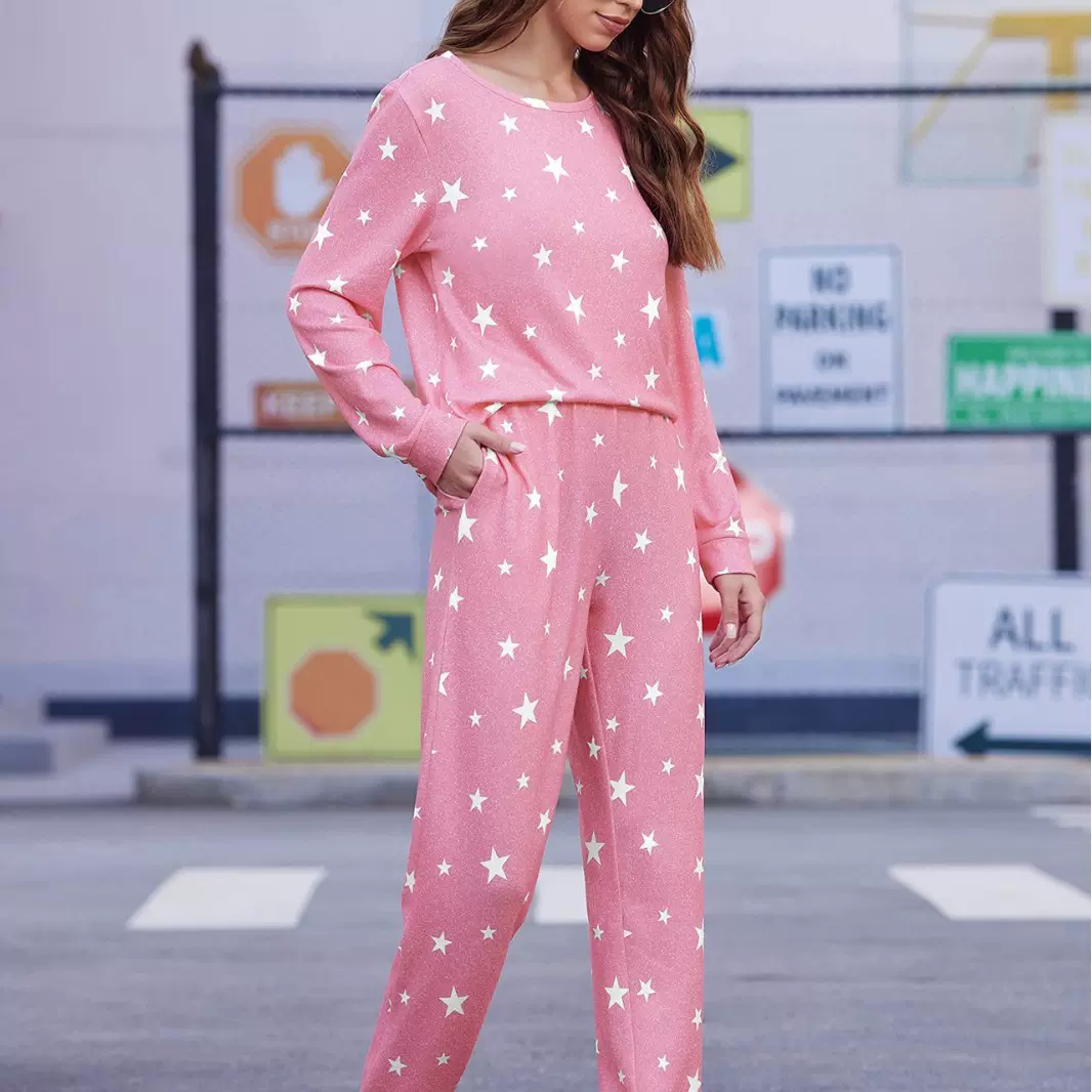 跨境新款欧美亚马逊华夫格长袖长裤春秋运动休闲时尚套装女款批发