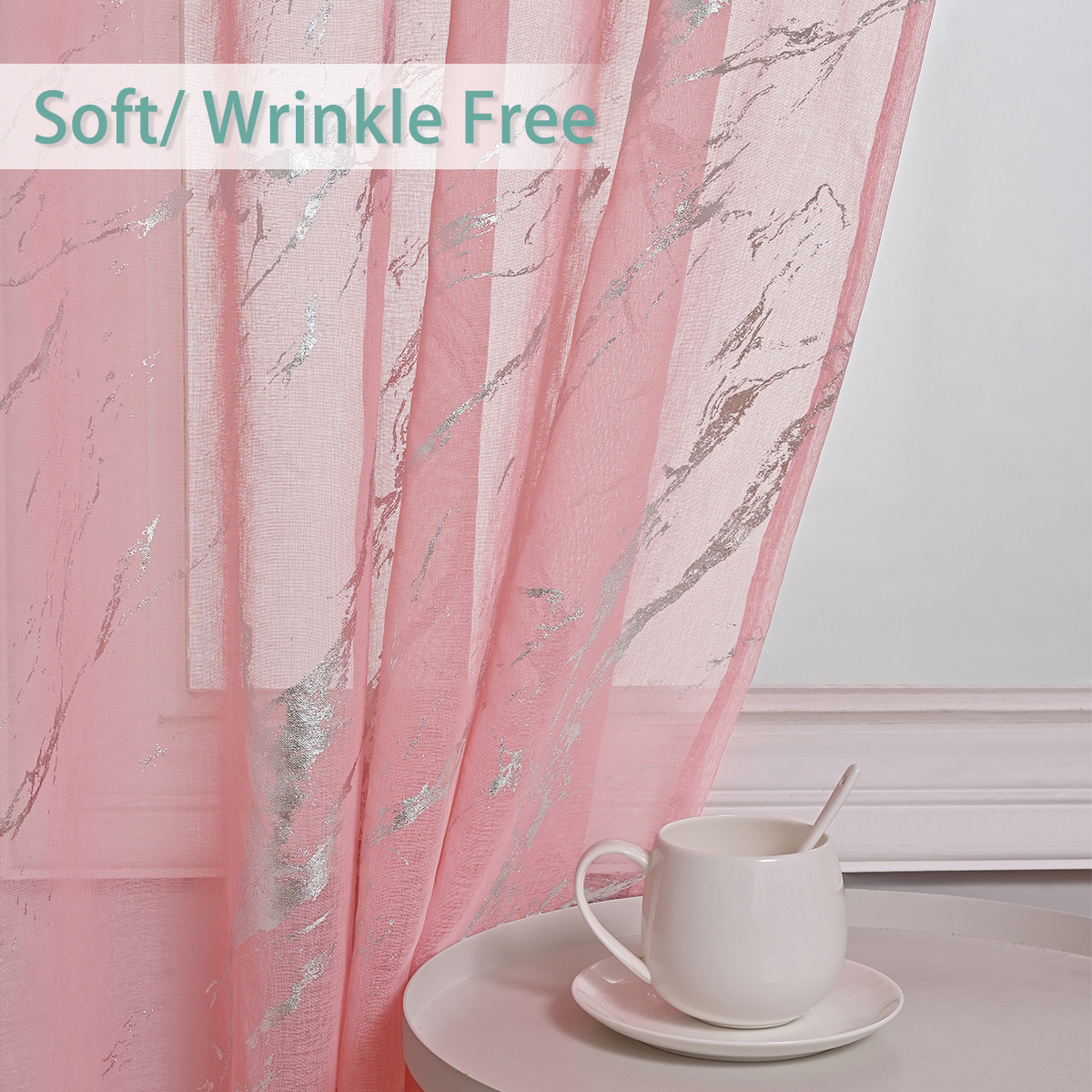 Cortina de gasa semitransparente perforada con pantalla de ventana de mármol plateado multi-doli, éxito de ventas transfronterizo de TEMU con entrega inmediata.