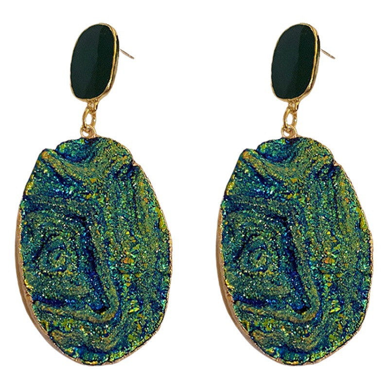 Pendientes geométricos plisados azules de aguja de plata pendientes encantadores irregulares femeninos Pendientes retro de personalidad exagerada de Europa y América