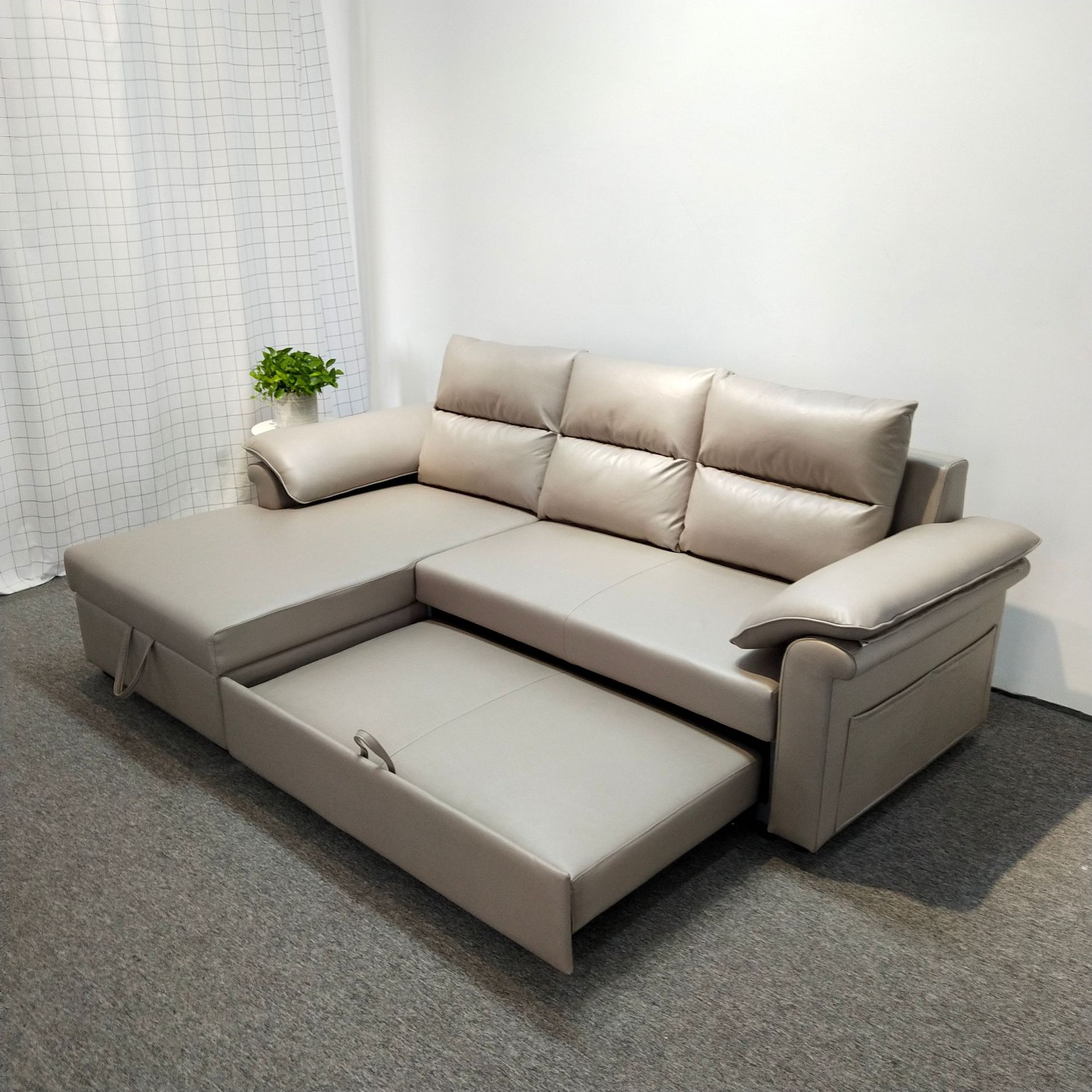 Sofá cama de tela tecnológica multifuncional de doble propósito tipo casa grande y pequeño con combinación de almacenamiento plegable de sofá cama con esquina
