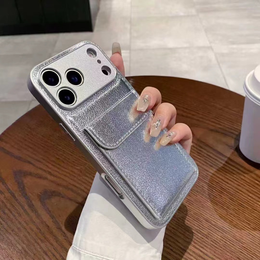 Aplicable para iPhone18PROMAX estuche de teléfono móvil simple litchi estampado tarjeta bolsa soporte manzana 17 anti-caída 16 transfronterizo