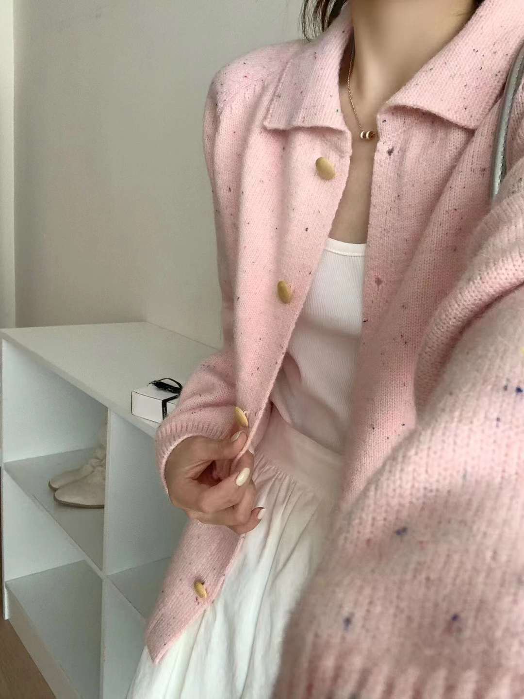 24 invierno Puyuan coreano con solapa estándar pequeño cardigan de punto para mujeres 2024 otoño invierno nuevo suelto image 4