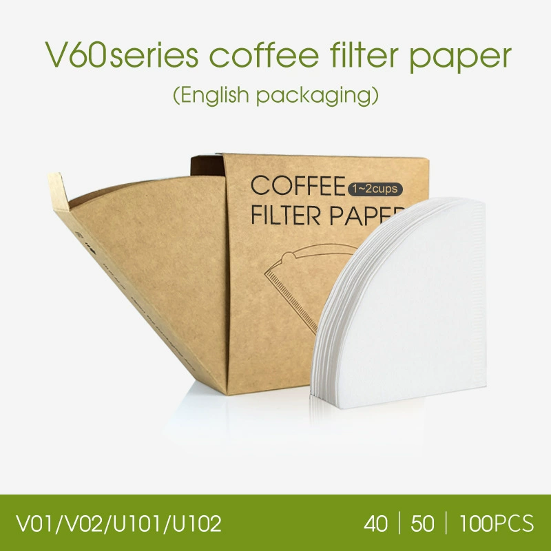 Кофейная фильтровальная бумага Amazon V60 для трансграничных поставок, V-образная веерообразная коническая фильтровальная бумага из древесной массы, английская упаковка
