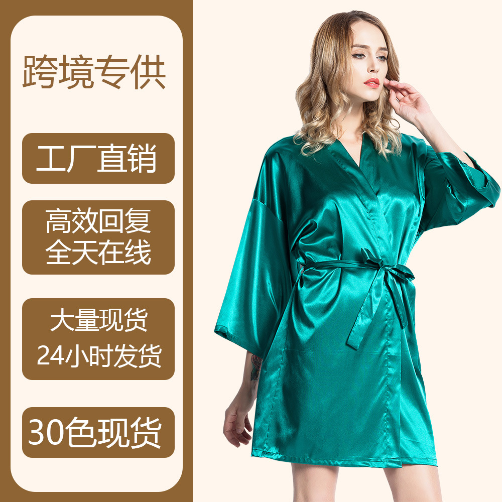 婚礼晨袍新娘伴娘团仿真丝睡袍浴袍女士性感长袖色丁睡袍闺蜜结婚