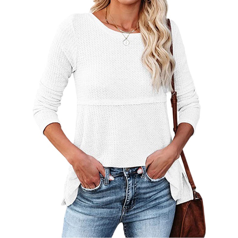 Suéter de Punto Waffle para Mujer, Nuevo Otoño/Invierno 2024, Estilo Europeo y Americano, Espalda Descubierta, Cuello Redondo, Manga Larga