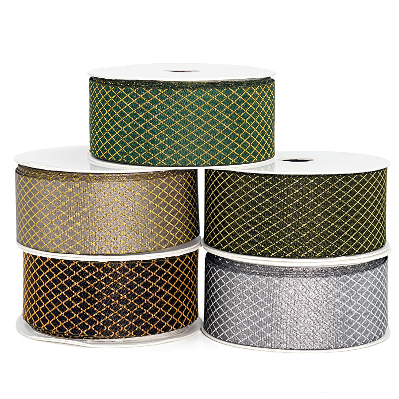 菱形网络双面丝带韩版ins风小方块形印花带加厚帽子辅料定制