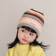 亲子款秋冬季针织女童套头帽韩版ins多巴胺条纹男女宝宝毛线帽