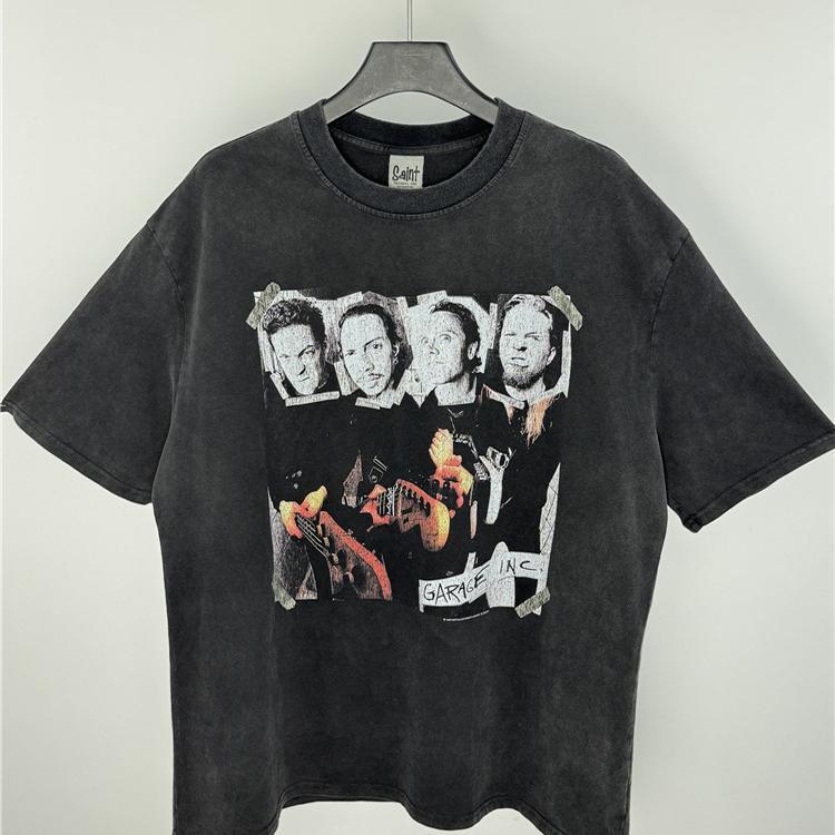 METALLICA band portrait figure distressed washed round neck loose short sleeve T-shirt half sleeve bottoming shirt for men and women trendy
