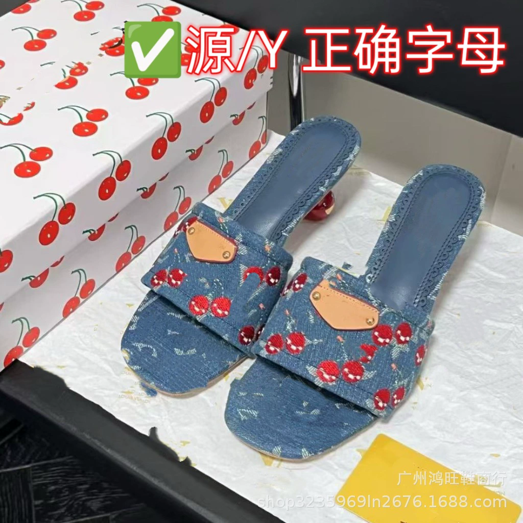 Популярные в Европе и Америке женские туфли-сандалии на каблуке с вишневым декором, новинка 2025 года, универсальная обувь для улицы, элегантные женские туфли на высоком каблуке.