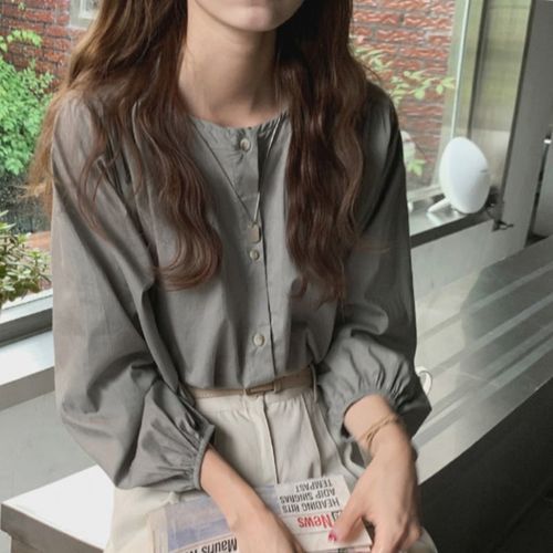 Women's Long Sleeve Shirts for Autumn/Winter 2025 Retro Stylish Casual T-shirts with Round Neck Loose Student Top Trendy