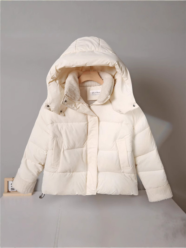 美拉德咖色羽绒棉服女冬2025新款感羊羔毛领棉衣棉袄加厚外套现货|undefined