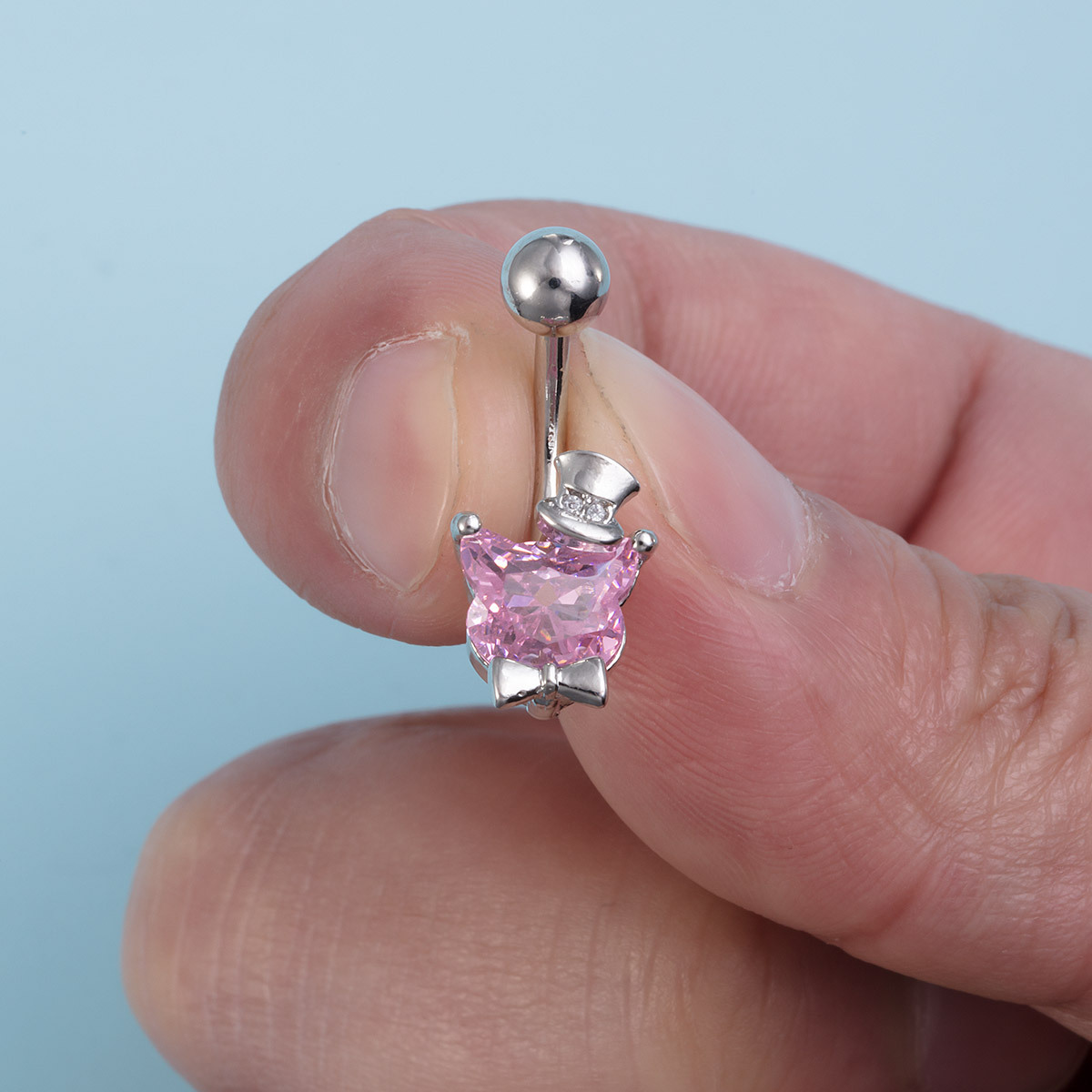Navel Rings Belly Button Ring Stainless Steel Zircon Cat Devil_voghion.com
