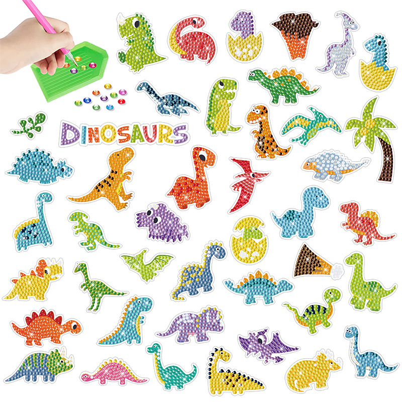 Juego de pegatinas de pintura de diamantes de dinosaurios, pegatinas aleatorias de dibujos animados para niños, pegatinas de pintura de diamantes hechas a mano, pegatinas de juguete, pegatinas para refrigerador
