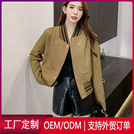 格纹复古棒球服女 秋冬季设计感开衫小个子宽松百搭女士夹克外套