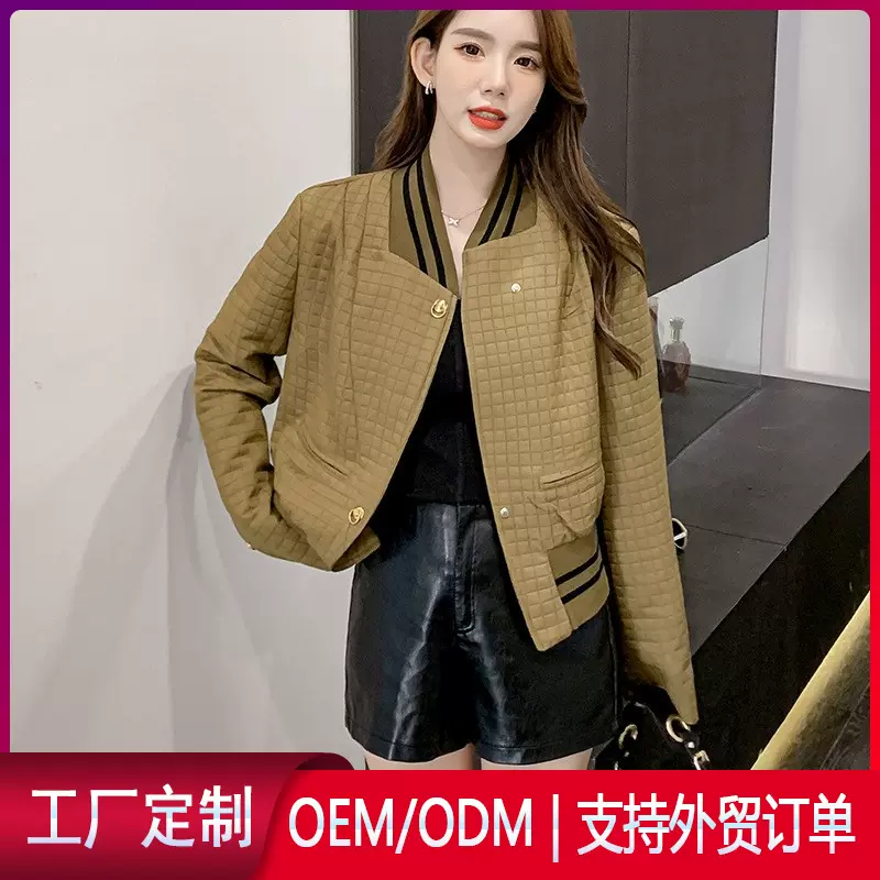 格纹复古棒球服女 秋冬季设计感开衫小个子宽松百搭女士夹克外套