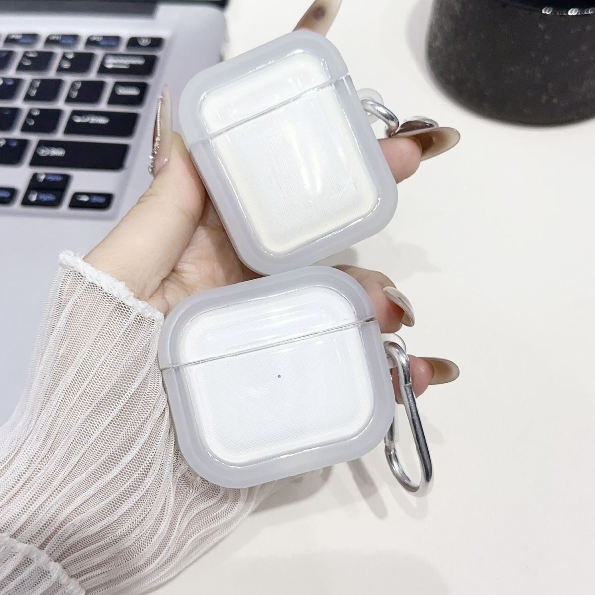 Materiales adecuados para cascas de auriculares de dibujos animados de Apple, cascas de auriculares, airpods de 4 generaciones cuadrados, marco de foto de doble anillo, protección pro3 image 1