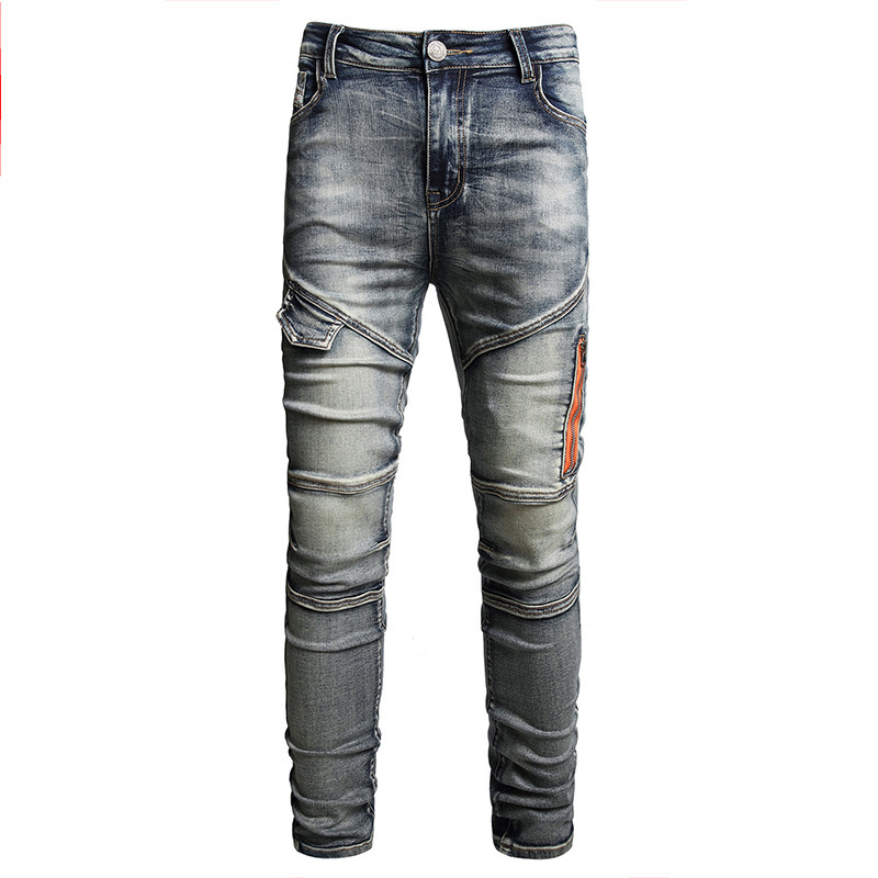Pantalones de Mezclilla Ajustados para Hombre, Mezclilla de Algodón, Efecto Lavado, para Uso Casual