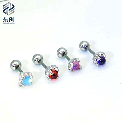 跨境不锈钢龙爪锆石耳钉欧美风镶水晶石耳骨钉穿刺饰品批发|ms