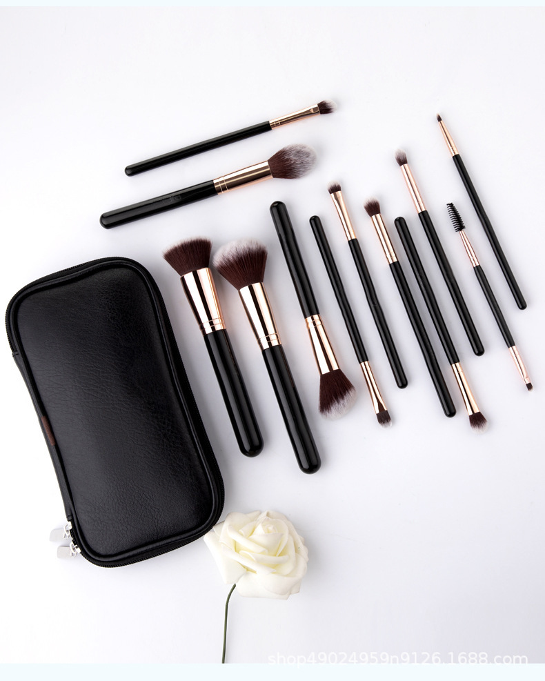 Twelve Bottles Black Pu Zipper Bag Makeup Brush Suit 4 O1CN01RHgx1E1aCFEu5iEVO !!2218000183293 0 cib