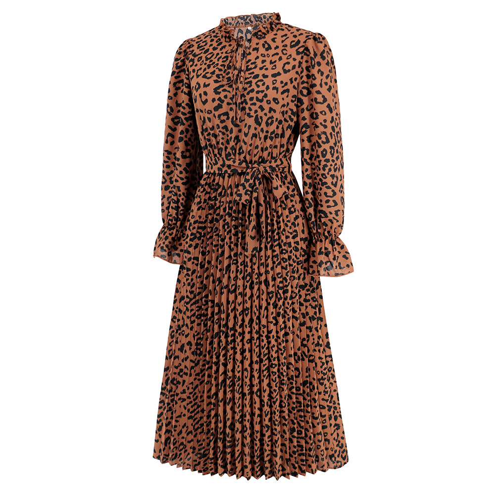 Women's Regular Dress Elegant V Neck Long Sleeve Leopard Midi Dress Daily Street display picture 27