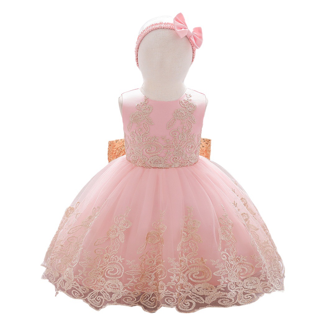 Vestido de boda de un año del bebé de Amazon vestido de princesa de las niñas vestido de princesa de encaje mullido arco infantil