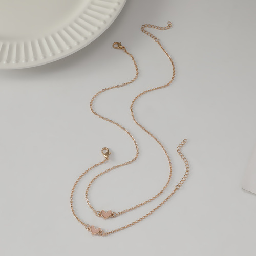 Elegant Minimalist Heart Necklace for Women, Personality and Style Oil Droplet Pink Heart Clavicle Chain Bracelet Accessory