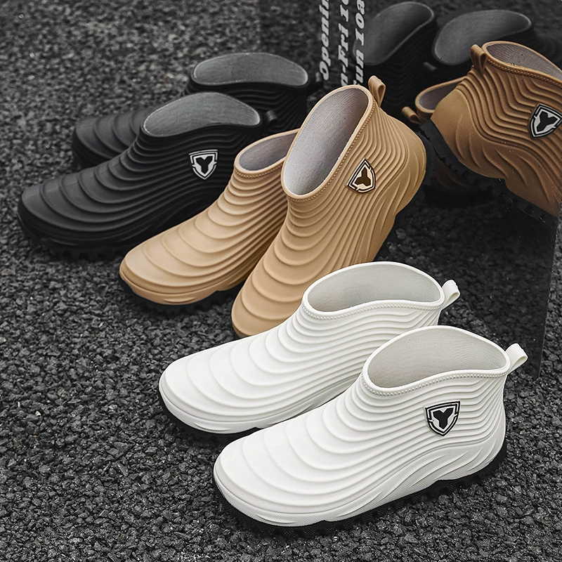 2025 новые мужские дождевые сапоги модный тренд водонепроницаемый противоскользящий ежедневный внешний вид спорта можно добавить хлопок, чтобы согреться оптом