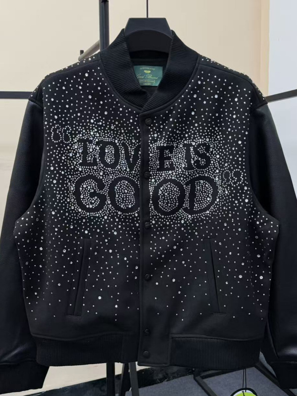 现货 GOODBRAND  星夜烫钻宽松长袖棒球服 男女同款 黑色|undefined