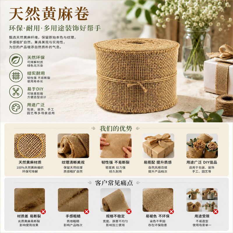 Source Manufacturer of Jute Fabric Rolls, Webbing Strips, Plant-Based Jute Fabric, Fabric Edge Strips, and Auxiliary Materials That Can Be Wrapped with Iron Wire