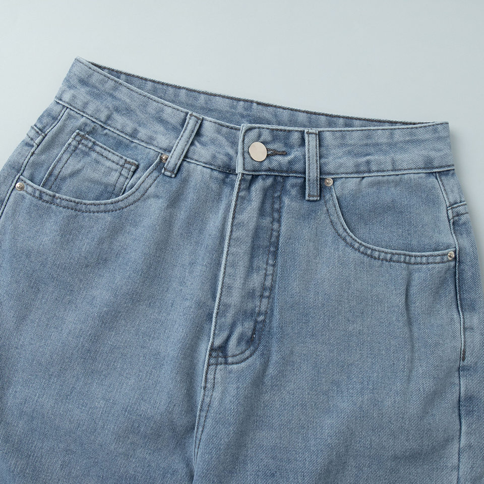 Quần jeans nữ ống đứng lưng cao phong cách thanh lịch, chất cotton nguyên chất ôm dáng — màu xanh chi tiết 6