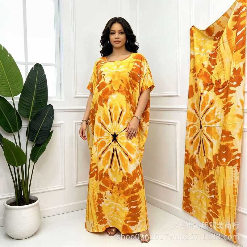 New cross-border rayon beach dress with headscarf, women's African and European robe, sun protection shirt, plus size