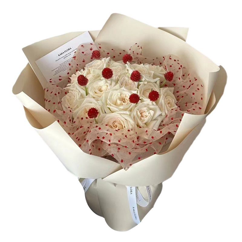 Huaxi burbuja red red punto de onda rojo hilo forrado floral hilo de red buquete de embalaje de papel punto de onda de textura coreana embalaje floral