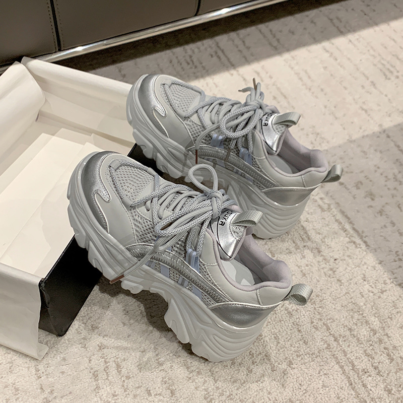 Scarpe da papà da donna 2024 nuova moda primaverile retrò piccole scarpe sportive con lacci alte con suola spessa_voghion.com