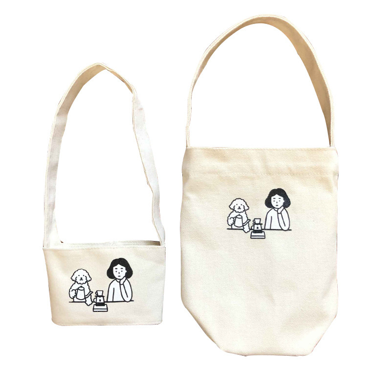 Suministro directo de fábrica mano leche té bolsa de lona taza de café cubierta pequeña bolsa en stock exquisita bebida portátil cubierta de la taza