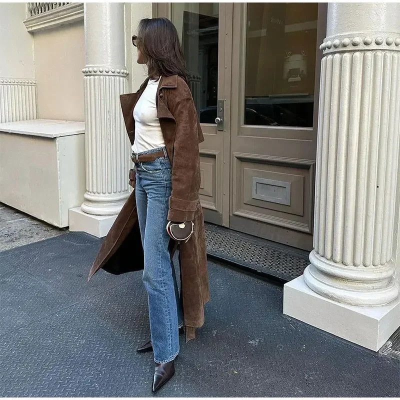 Women's Clothing 2025 Autumn Suede Classic Elegant Khaki Lapel Coat Trench Coat Stylish for Work Commute Women's Clothing 2025 Autumn Suede Classic Elegant Khaki Lapel Coat Trench Coat Stylish for Work Commute