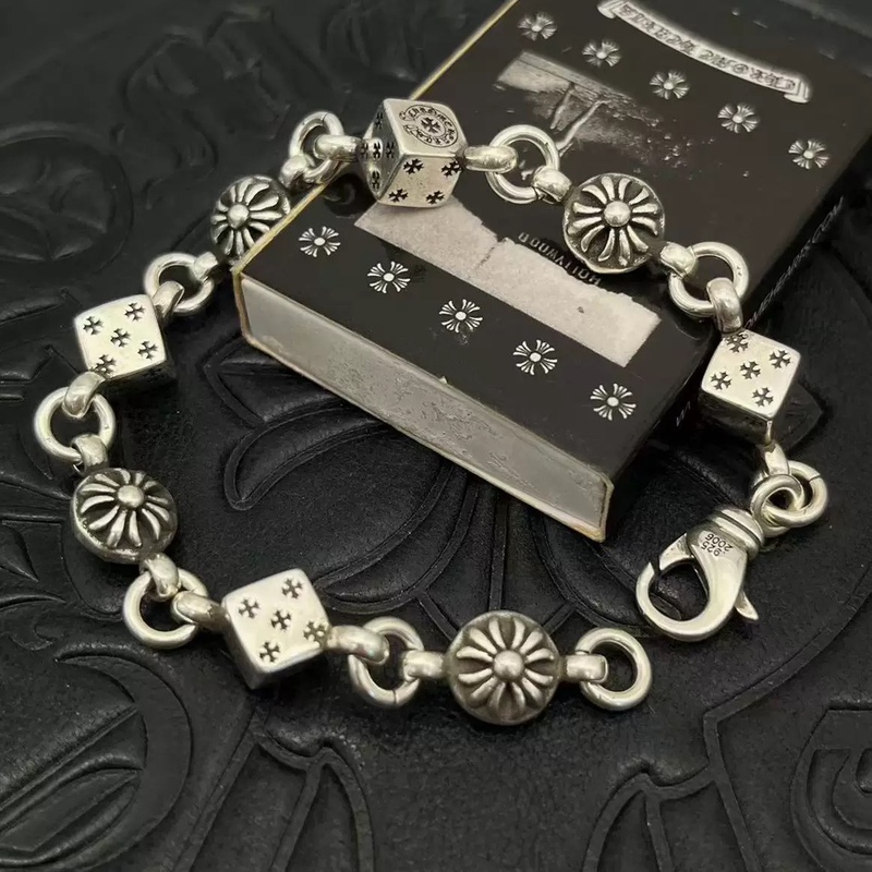 Trendy Brand Chrome Hearts Dice Bracelet S925 Standard Unisex Vintage Thai Silver Dice Bracelet Cross-Border Wholesale Dropshipping Trendy Brand Chrome Hearts Dice Bracelet S925 Standard Unisex Vintage Thai Silver Dice Bracelet Cross-Border Wholesale Dropshipping