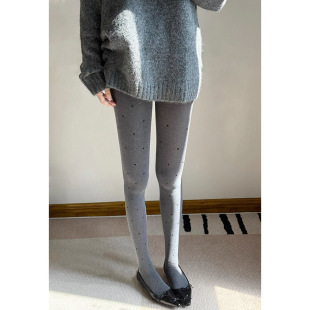 Blogger Same Style Sesame Grey Wave Dot Pantyhose Spring and Autumn Velvet Love Leggings Fashion Women's Light Leg Artifact