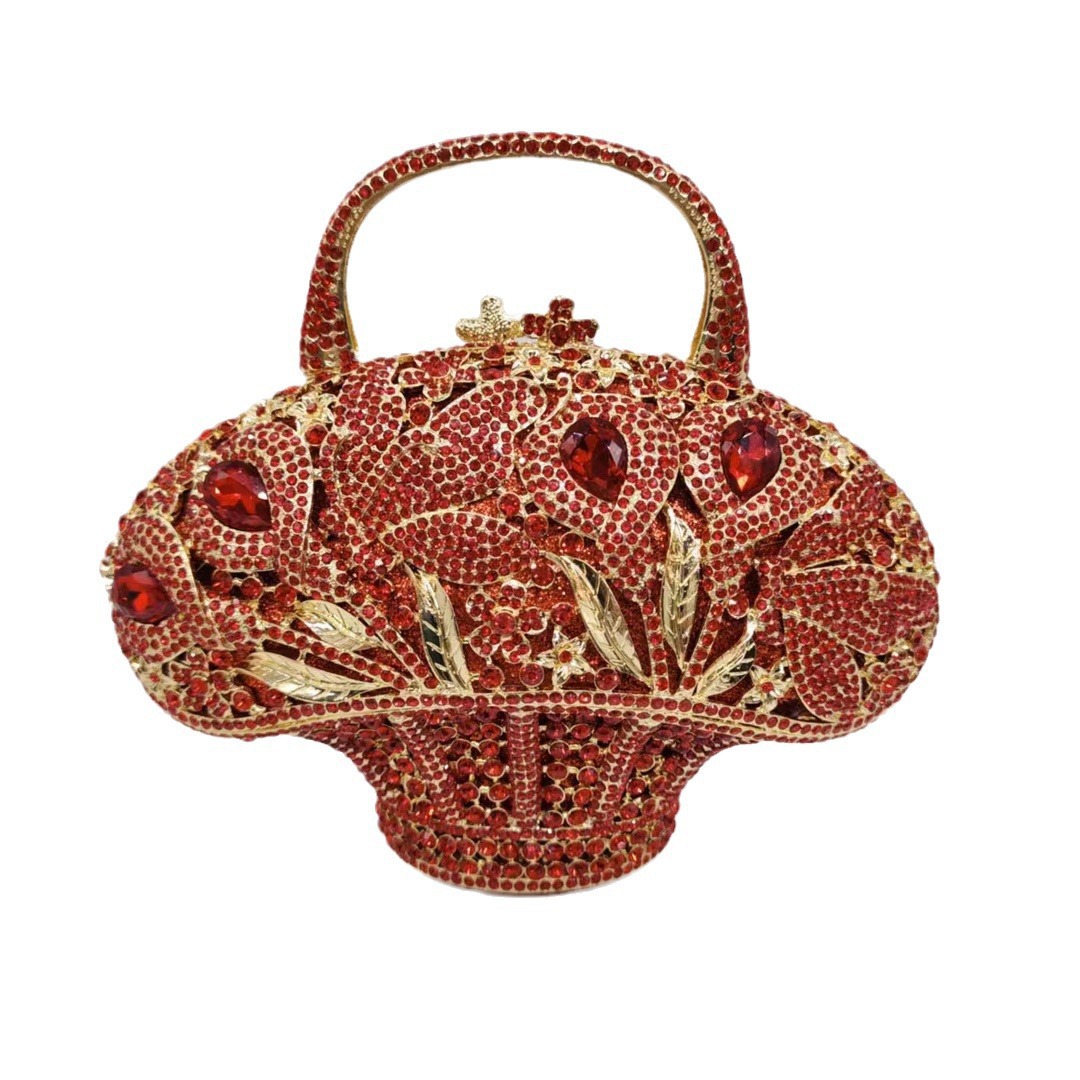 Clutch bag transfronterizo nueva cesta de flores con diamantes bolsa de cena metal hueco bolsa de diamantes bolsa de mano de banquete bolsa de mujer