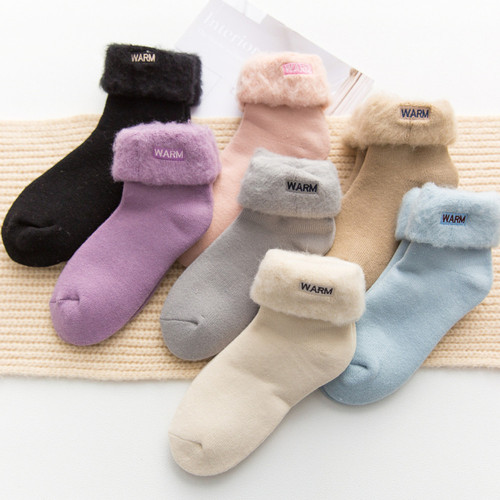 Embroidered WARM heating socks thick socks women's winter plus velvet thickened warm sleep cuff socks mid-tube socks snow socks